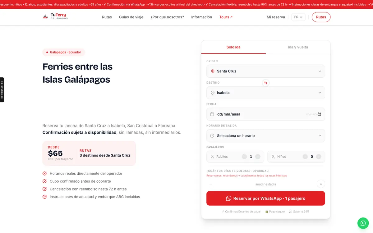 لقطة من موقع Tu Ferry Galápagos